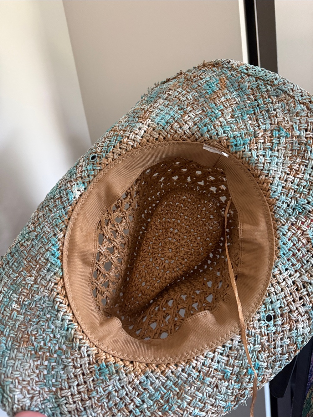 Turquoise & Straw Cowgirl Hat with Beaded Trim - Picture 3 of 4
